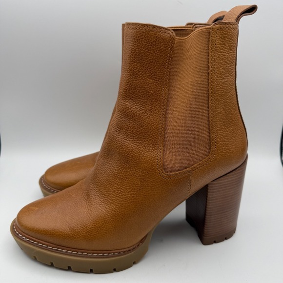 Tory Burch‎ Platform Chelsea Boots Lug Sole Heel Leather Cognac Brown 9.5 - Picture 1 of 10